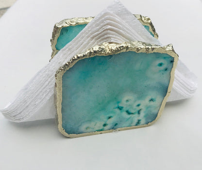 Aqua Agate Napkin Holder/Natural Stone Napkin Holder/Paper Napkin Holder/Desk Napkin Holder/Picnic Holder