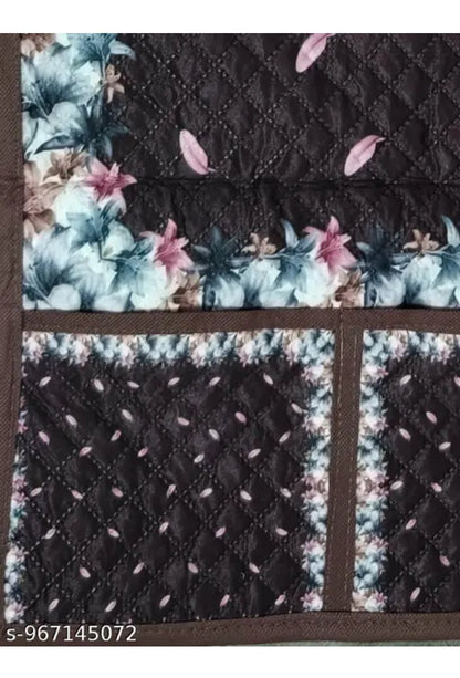 01 presents Brown Quilted Refrigerator Top Cover with 6 Utility Pockets (Floral Border, Brown) 21X39 Inches