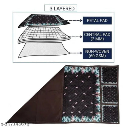 01 presents Brown Quilted Refrigerator Top Cover with 6 Utility Pockets (Floral Border, Brown) 21X39 Inches