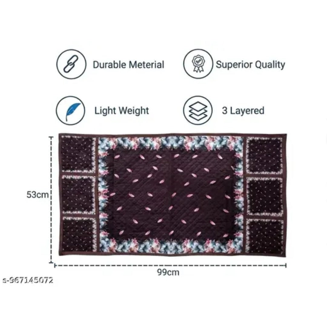 01 presents Brown Quilted Refrigerator Top Cover with 6 Utility Pockets (Floral Border, Brown) 21X39 Inches